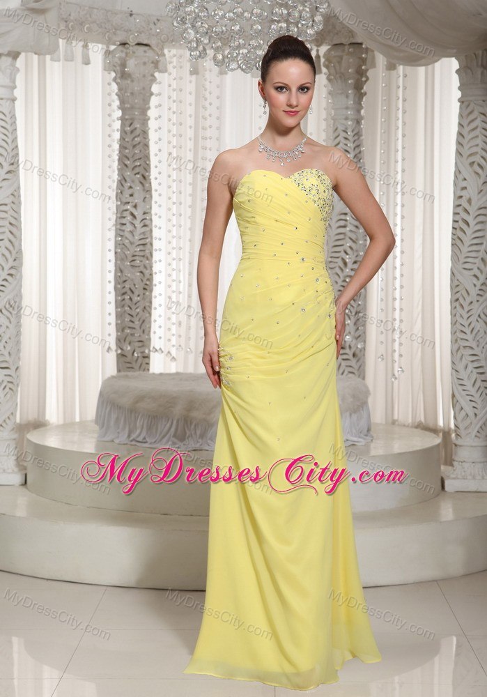 Sweetheart Column Beaded Chiffon Yellow Prom Dress