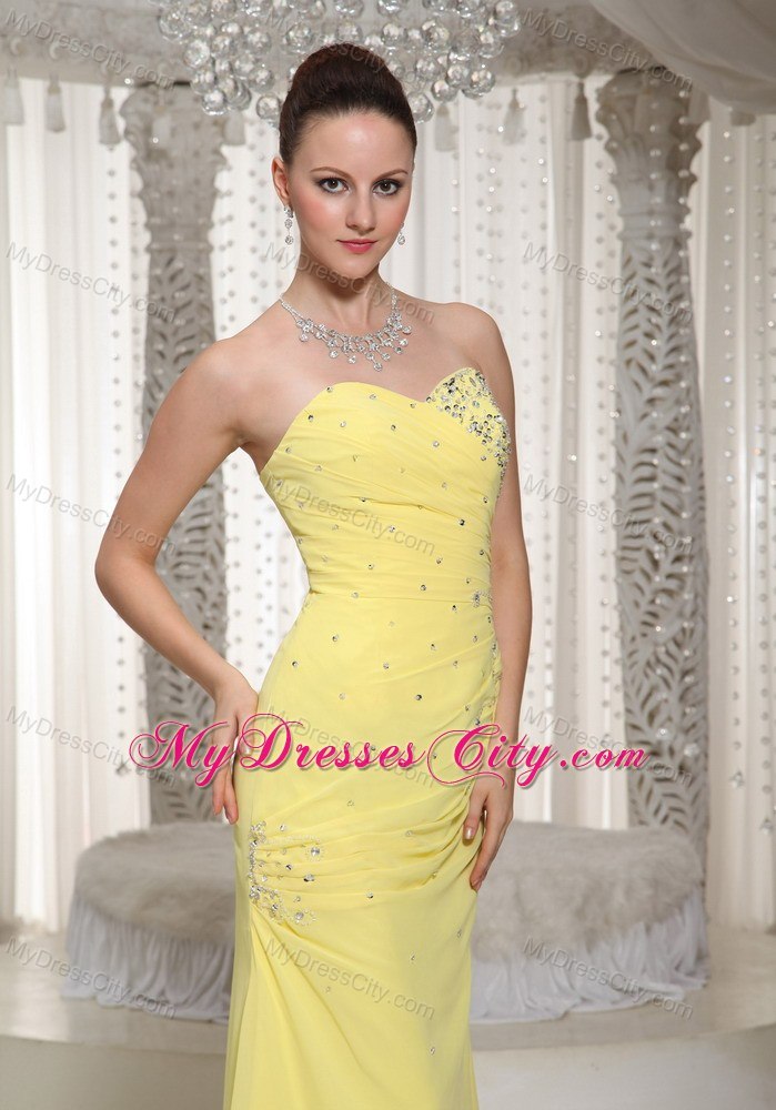 Sweetheart Column Beaded Chiffon Yellow Prom Dress