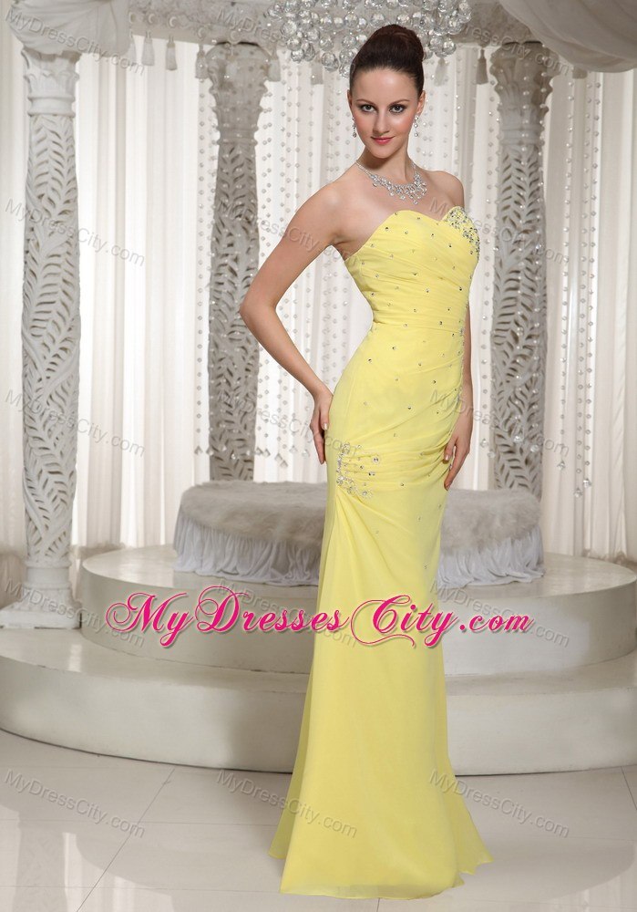 Sweetheart Column Beaded Chiffon Yellow Prom Dress