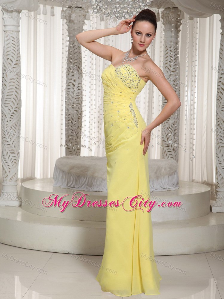 Sweetheart Column Beaded Chiffon Yellow Prom Dress