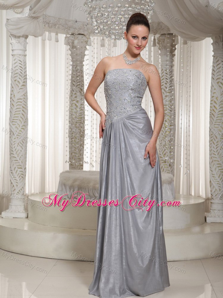 Column Gray Strapless Prom Dress with Appliques 2013