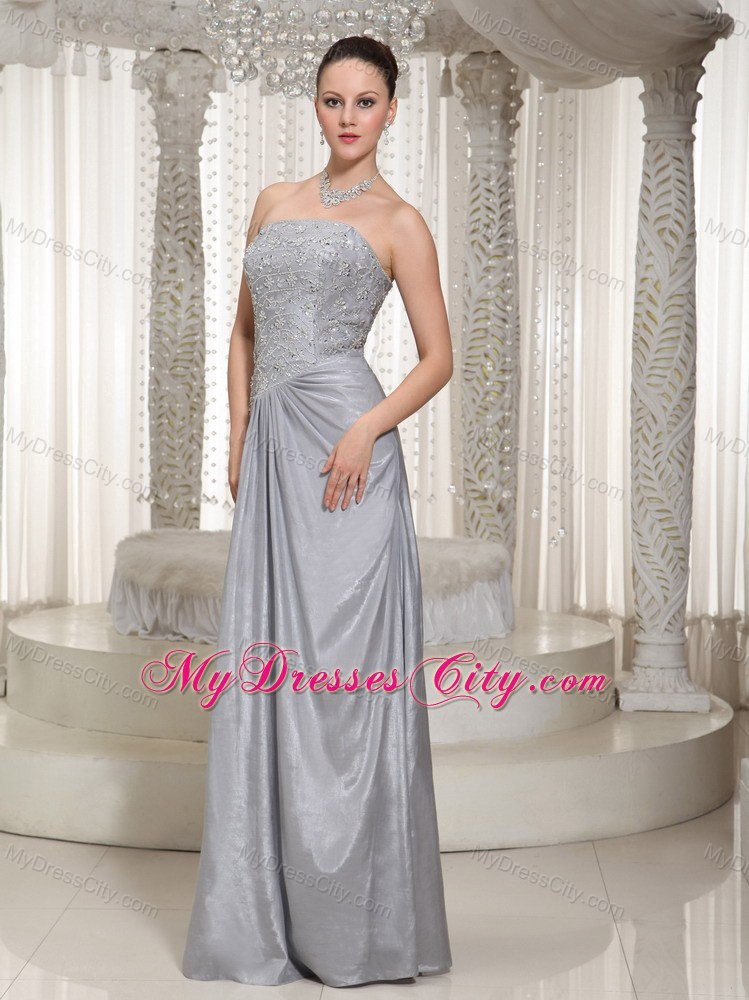 Column Gray Strapless Prom Dress with Appliques 2013