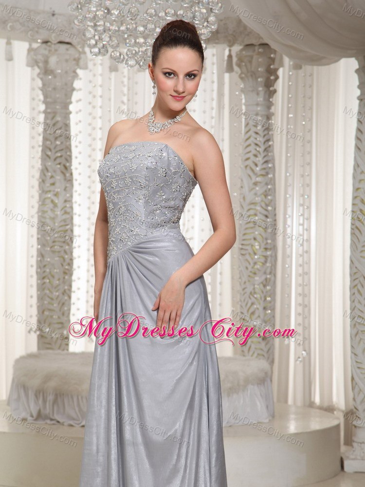 Column Gray Strapless Prom Dress with Appliques 2013