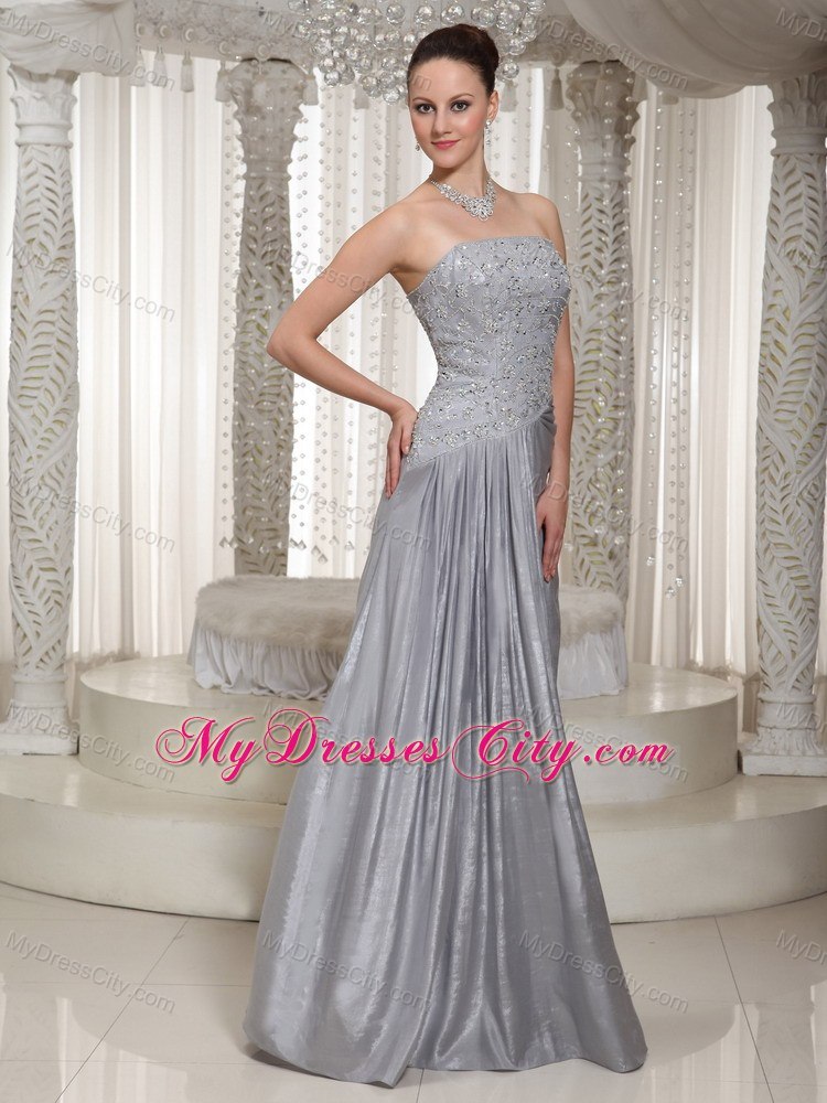 Column Gray Strapless Prom Dress with Appliques 2013