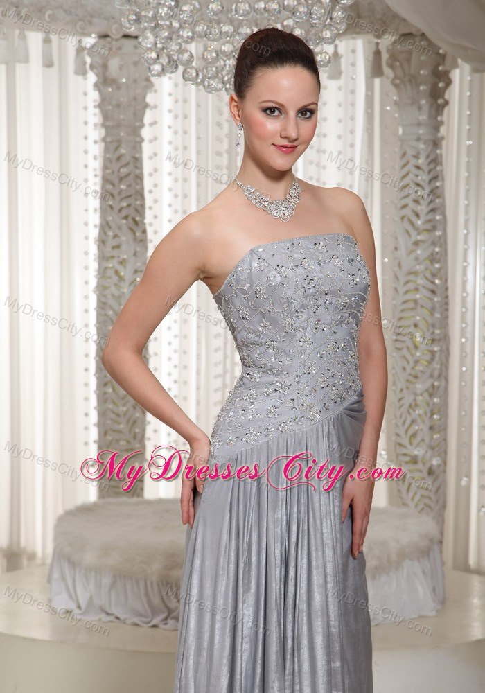 Column Gray Strapless Prom Dress with Appliques 2013