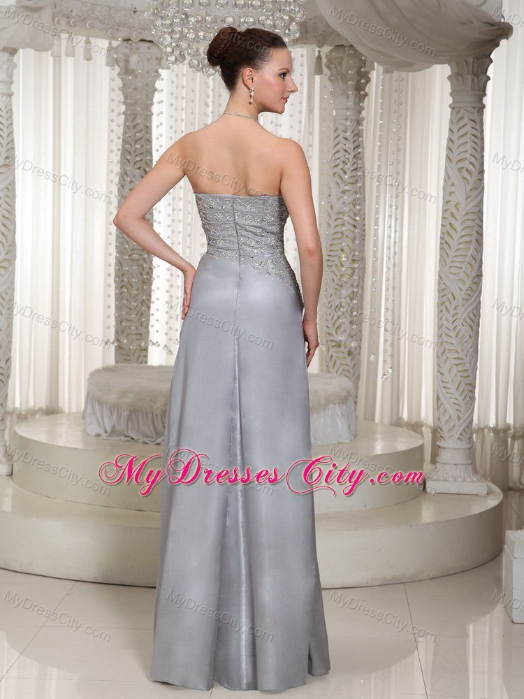 Column Gray Strapless Prom Dress with Appliques 2013