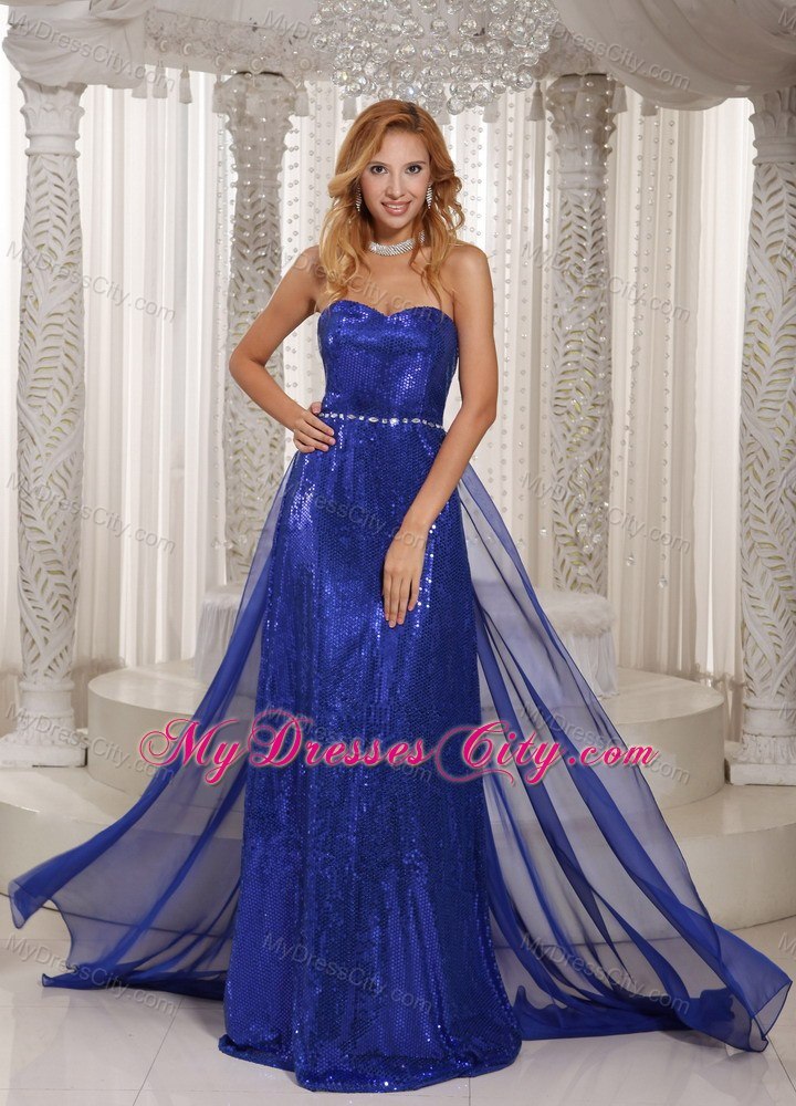 Royal Blue Paillette Slinky Sweetheart Prom Dress Beaded