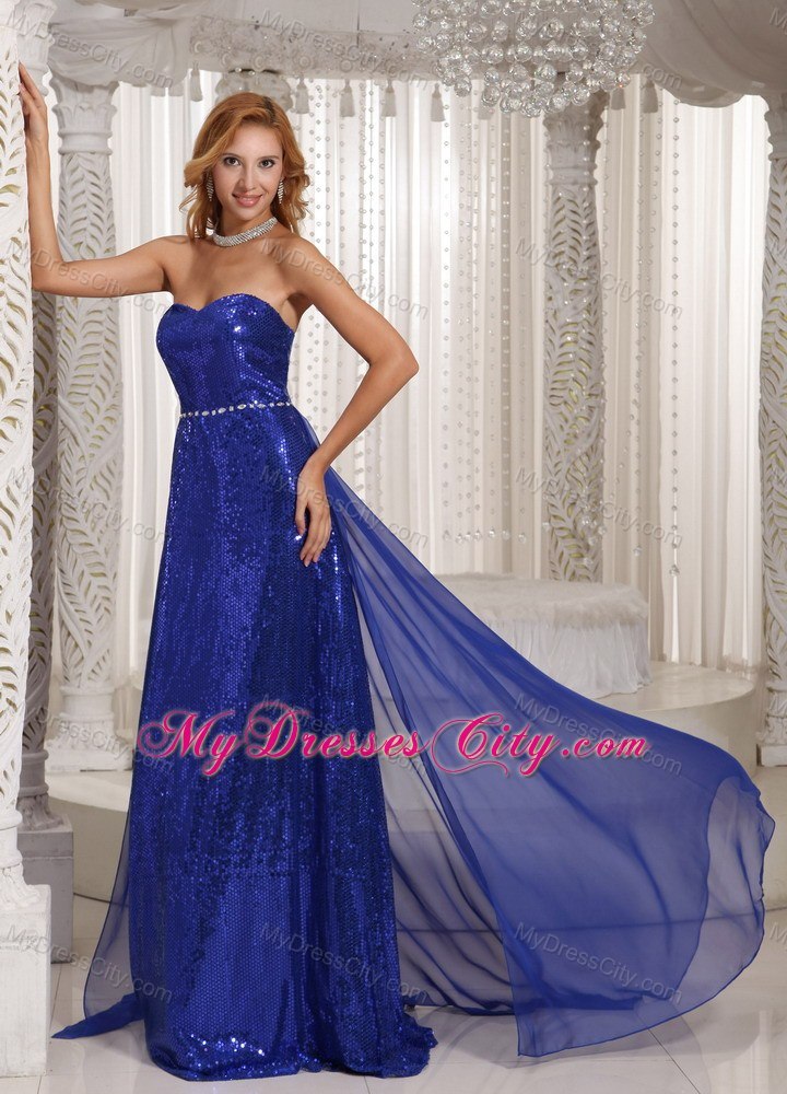 Royal Blue Paillette Slinky Sweetheart Prom Dress Beaded