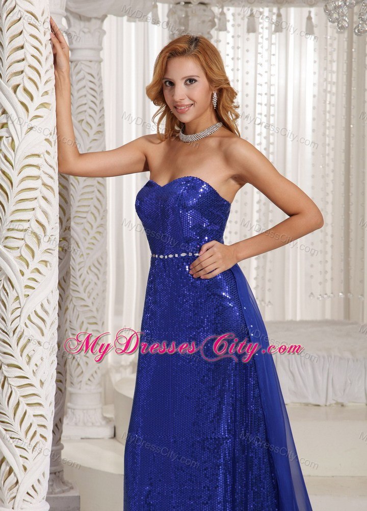 Royal Blue Paillette Slinky Sweetheart Prom Dress Beaded