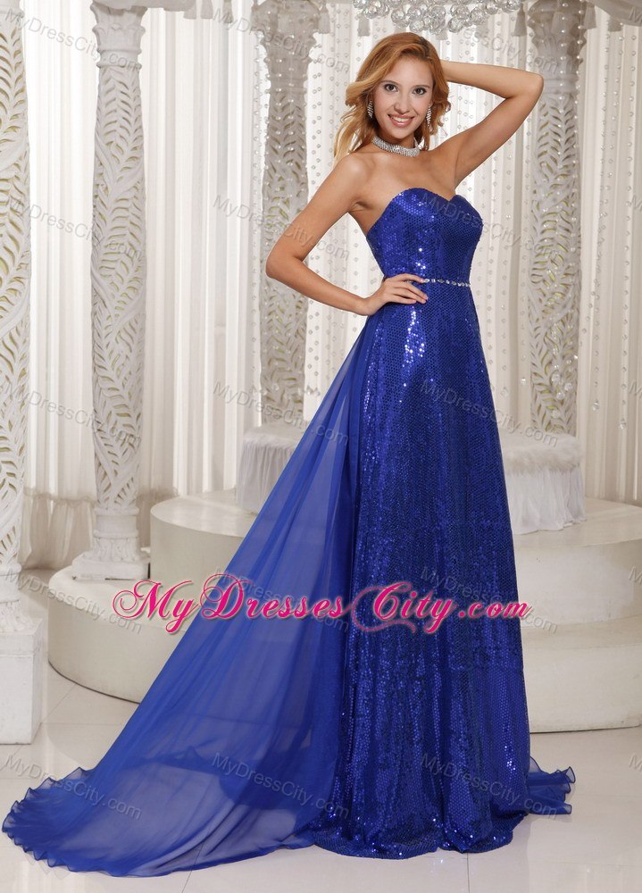 Royal Blue Paillette Slinky Sweetheart Prom Dress Beaded