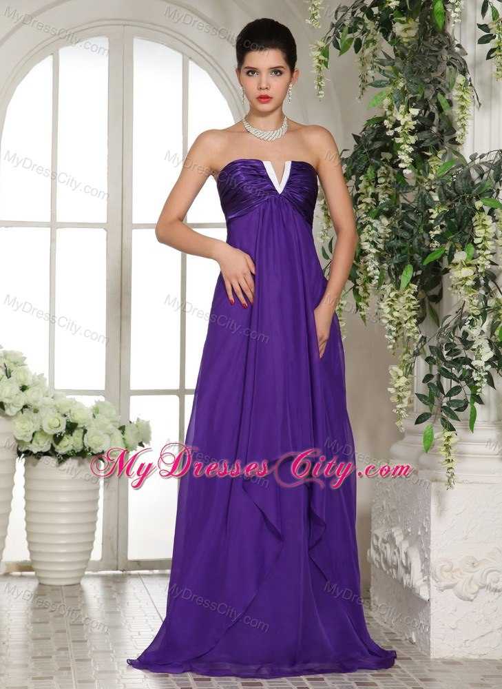 Long Eggplant Purple Ruched V-neck Prom Celebrity Dress