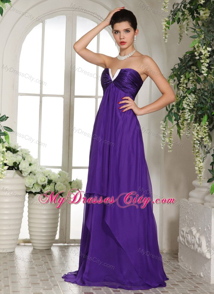 Long Eggplant Purple Ruched V-neck Prom Celebrity Dress