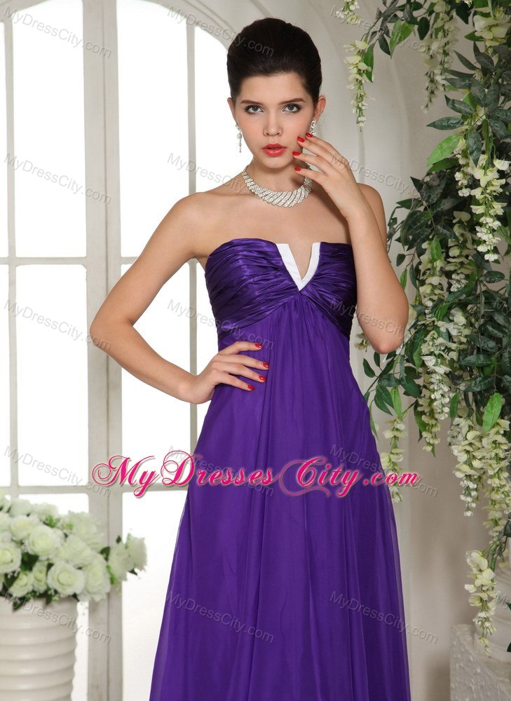 Long Eggplant Purple Ruched V-neck Prom Celebrity Dress