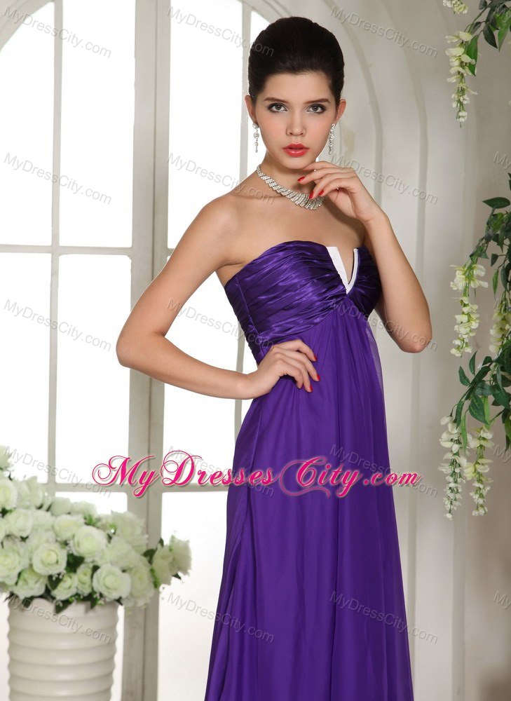 Long Eggplant Purple Ruched V-neck Prom Celebrity Dress