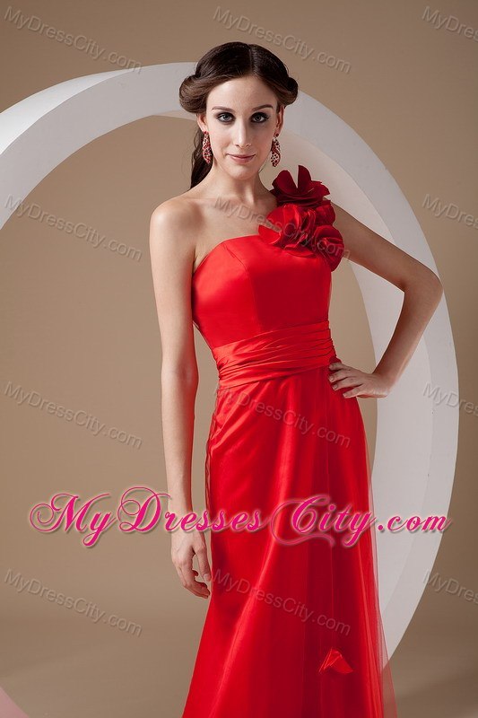 Red Empire One Shoulder Prom Evening Dress with Flowers