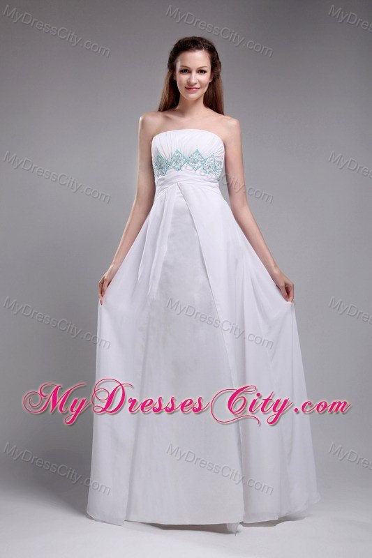 Strapless Chiffon Ruches and Beading White Prom Dress