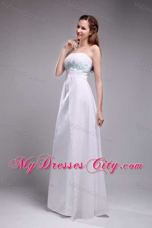 Strapless Chiffon Ruches and Beading White Prom Dress