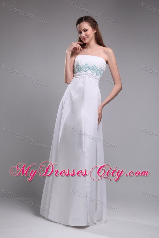 Strapless Chiffon Ruches and Beading White Prom Dress