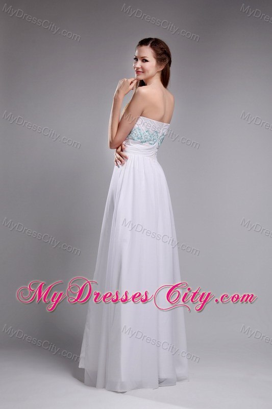 Strapless Chiffon Ruches and Beading White Prom Dress