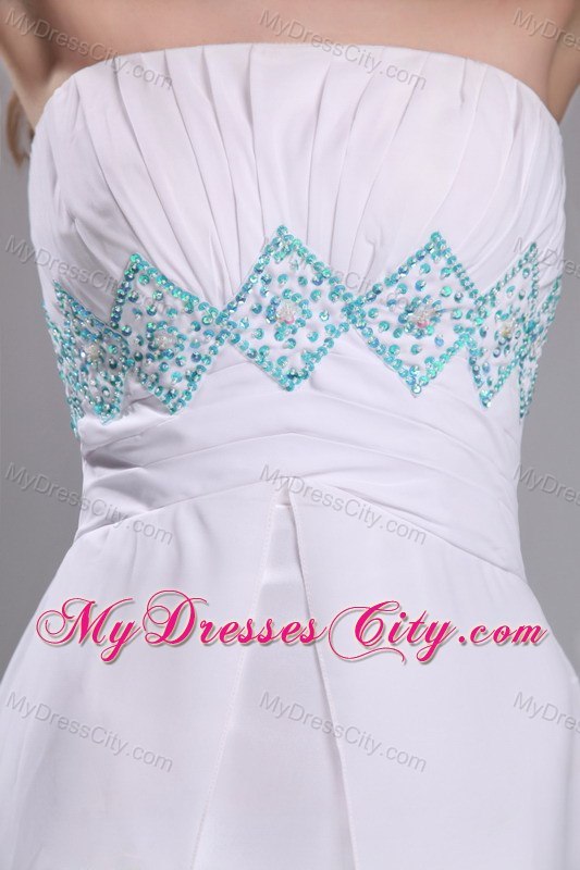 Strapless Chiffon Ruches and Beading White Prom Dress