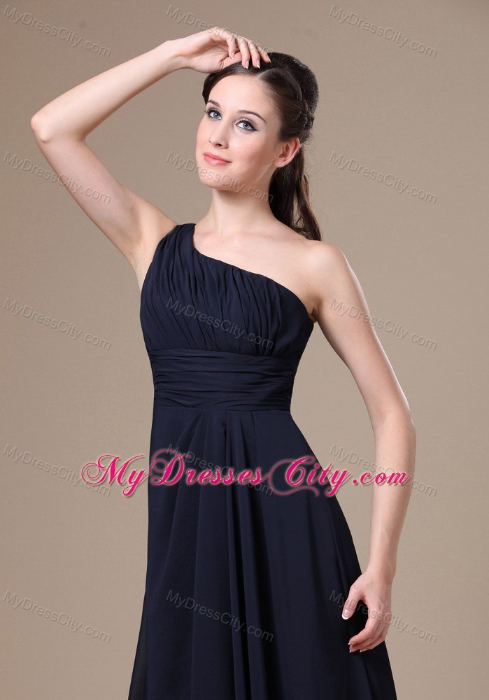 Navy Blue One Shoulder Prom Bridesmaid Dress with Chiffon