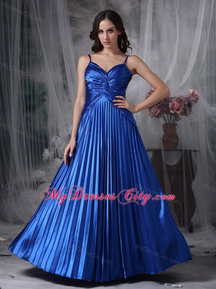 Royal Blue A-line Straps Floor-length Evening Dress with Ruching