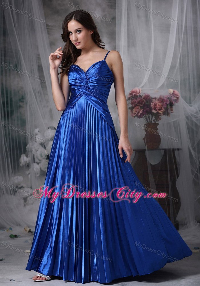 Royal Blue A-line Straps Floor-length Evening Dress with Ruching