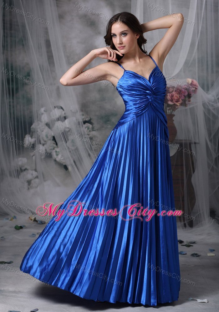 Royal Blue A-line Straps Floor-length Evening Dress with Ruching