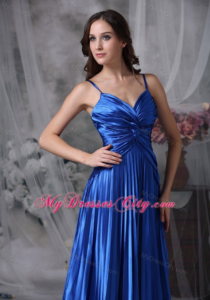 Royal Blue A-line Straps Floor-length Evening Dress with Ruching