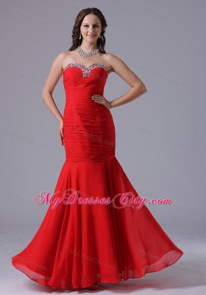 Mermaid Sweetheart Evening Dress Wine Red with Beading and Ruching