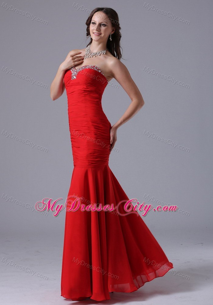 Mermaid Sweetheart Evening Dress Wine Red with Beading and Ruching