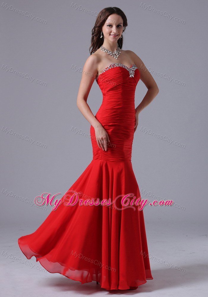 Mermaid Sweetheart Evening Dress Wine Red with Beading and Ruching