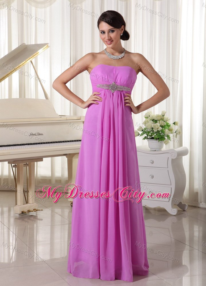 Lavender Beaded Chiffon Floor-length Prom Dress with Cool Back