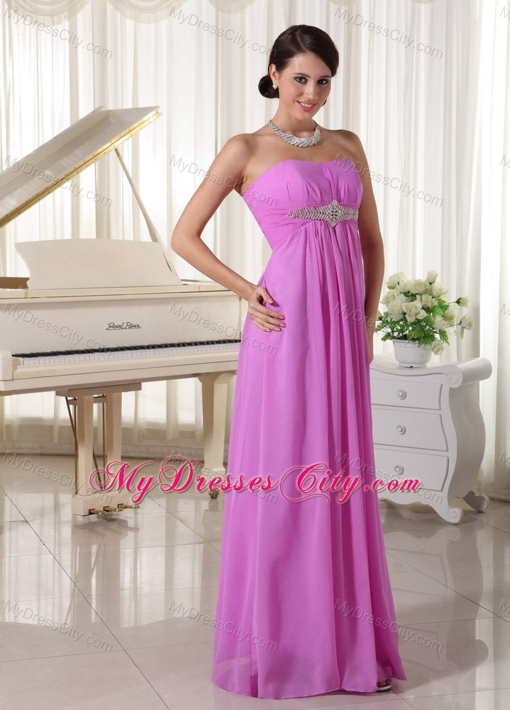 Lavender Beaded Chiffon Floor-length Prom Dress with Cool Back