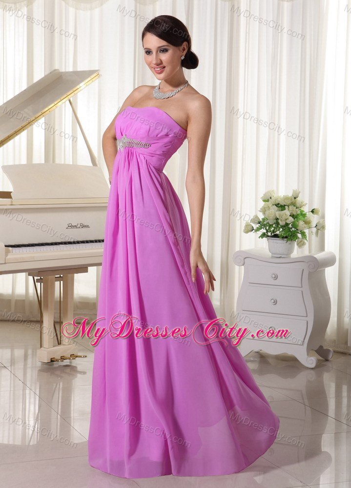 Lavender Beaded Chiffon Floor-length Prom Dress with Cool Back