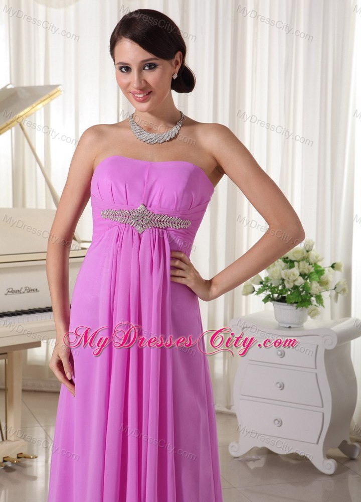 Lavender Beaded Chiffon Floor-length Prom Dress with Cool Back