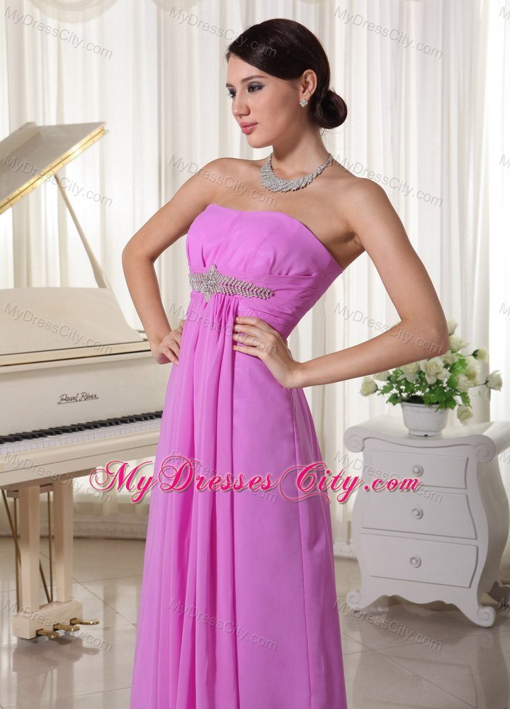 Lavender Beaded Chiffon Floor-length Prom Dress with Cool Back