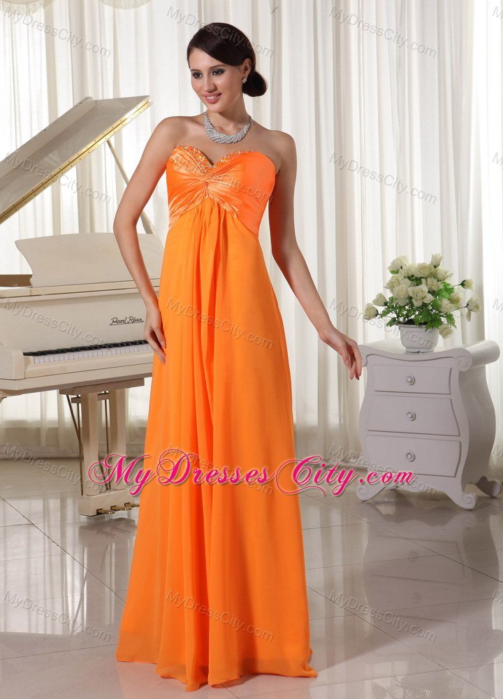 Orange Sweetheart Prom Dress with Beading and Lace Up Back