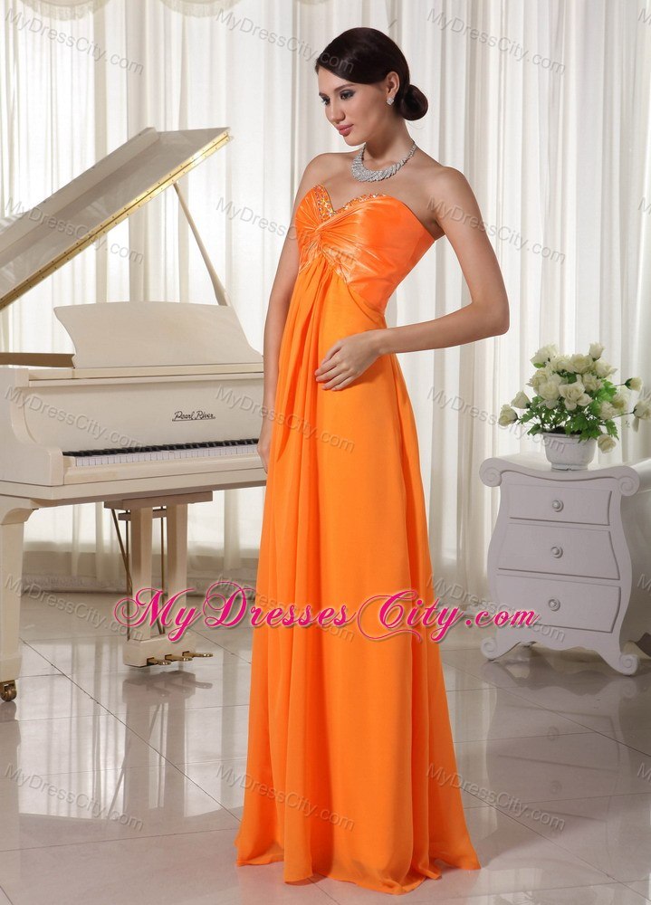 Orange Sweetheart Prom Dress with Beading and Lace Up Back