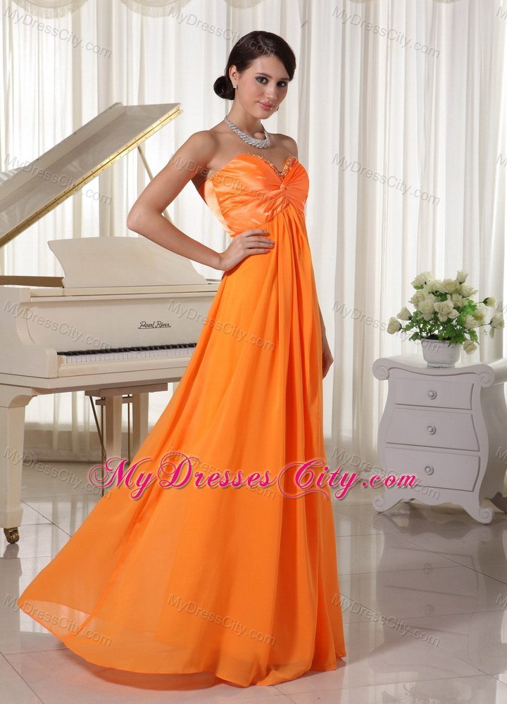 Orange Sweetheart Prom Dress with Beading and Lace Up Back