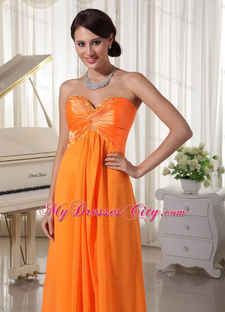 Orange Sweetheart Prom Dress with Beading and Lace Up Back