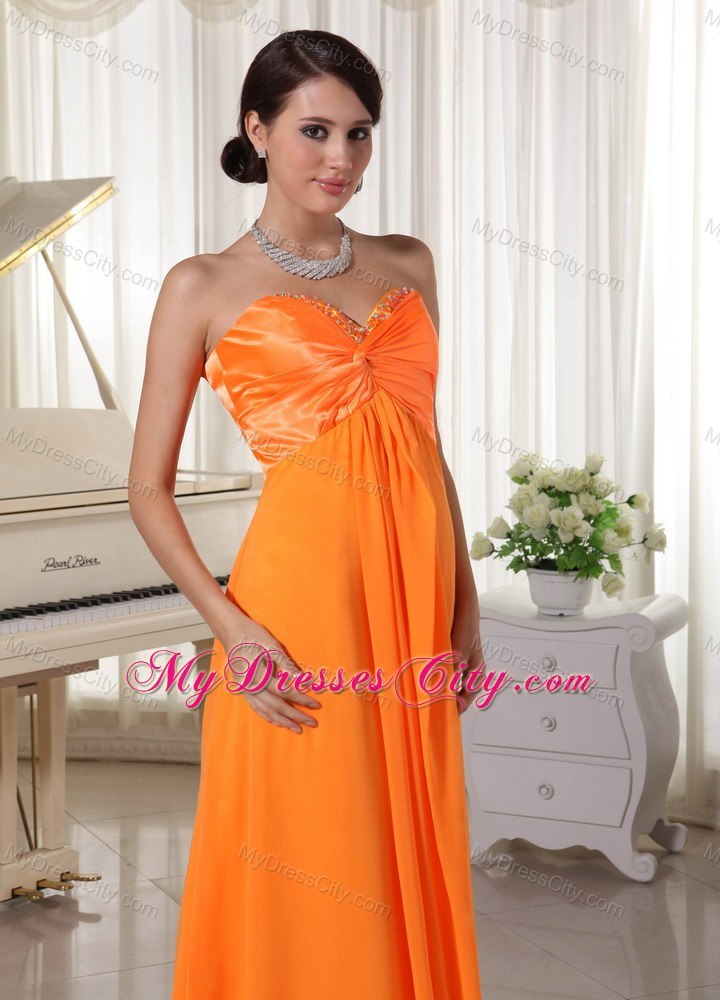 Orange Sweetheart Prom Dress with Beading and Lace Up Back