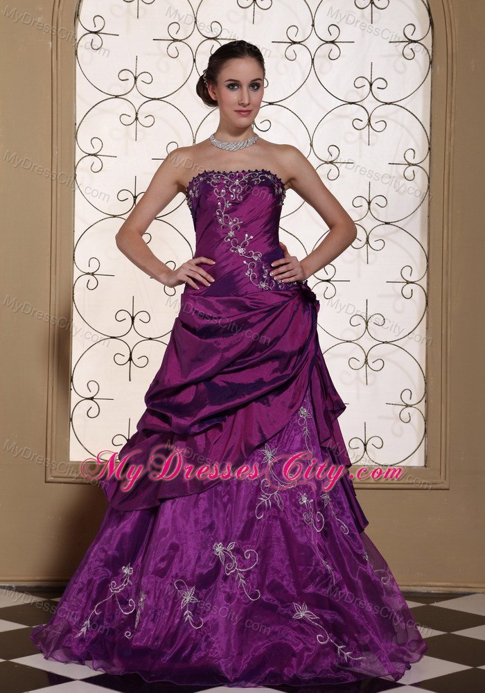 Purple Prom Dress Taffeta and Organza With Embroidery Lace Back