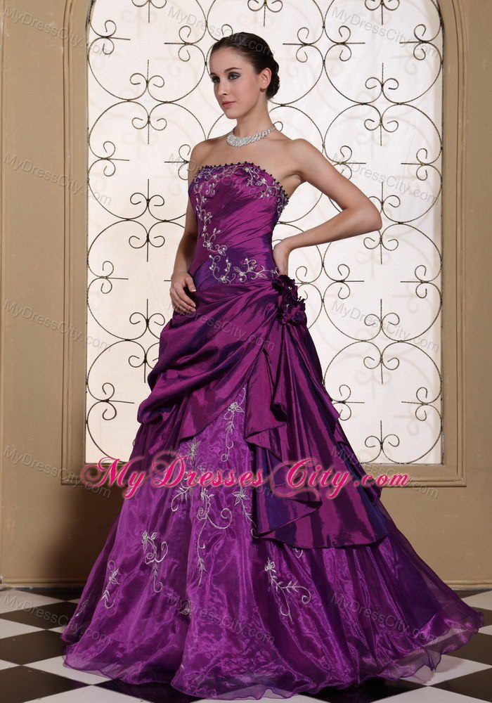 Purple Prom Dress Taffeta and Organza With Embroidery Lace Back