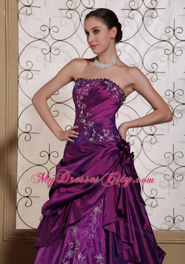 Purple Prom Dress Taffeta and Organza With Embroidery Lace Back