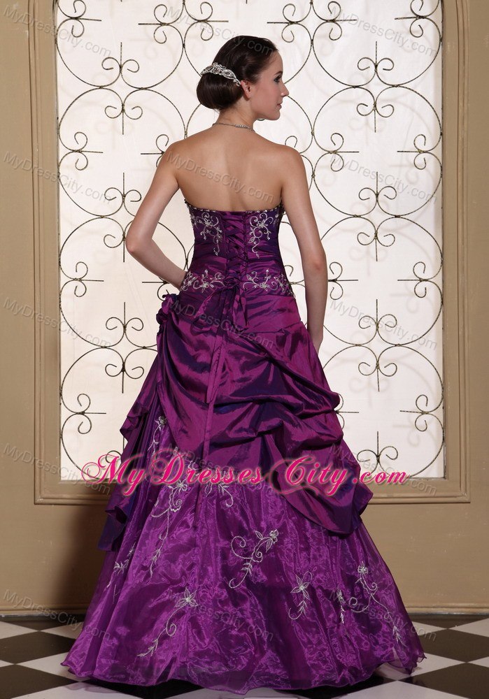 Purple Prom Dress Taffeta and Organza With Embroidery Lace Back