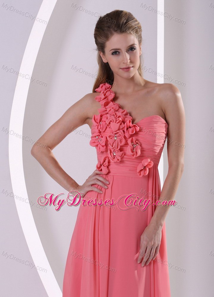 One Shoulder Strap Watermelon Evening Dress With Brush Train