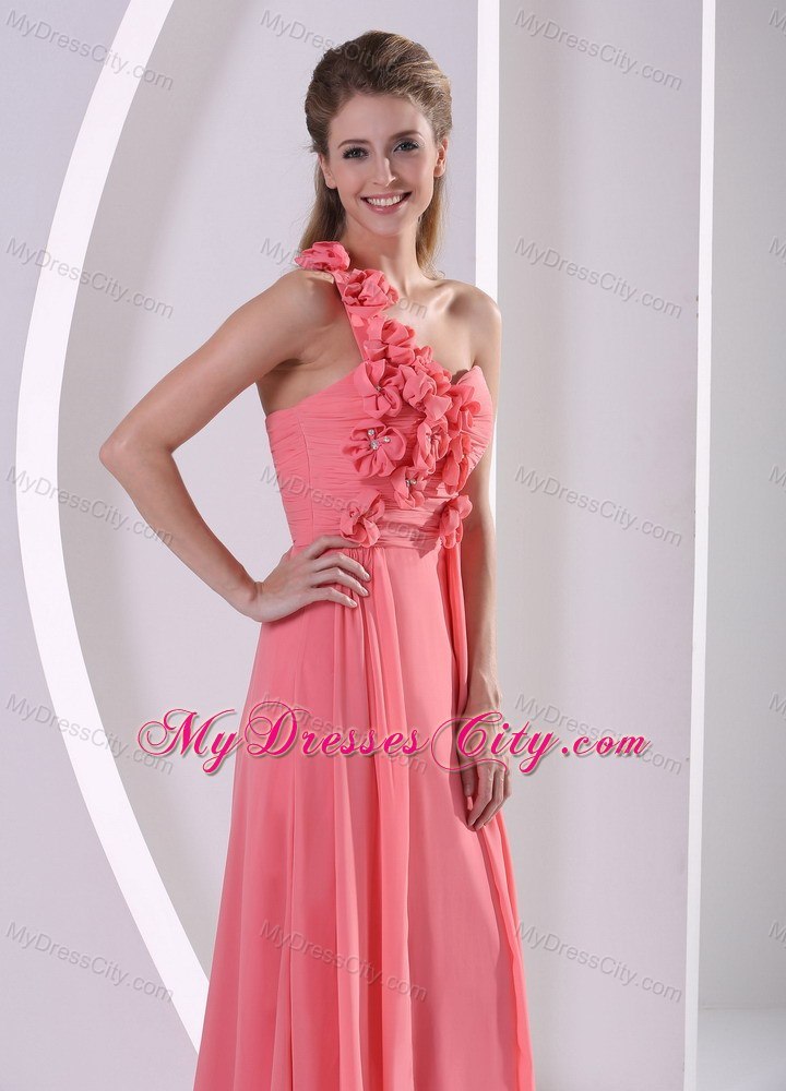 One Shoulder Strap Watermelon Evening Dress With Brush Train