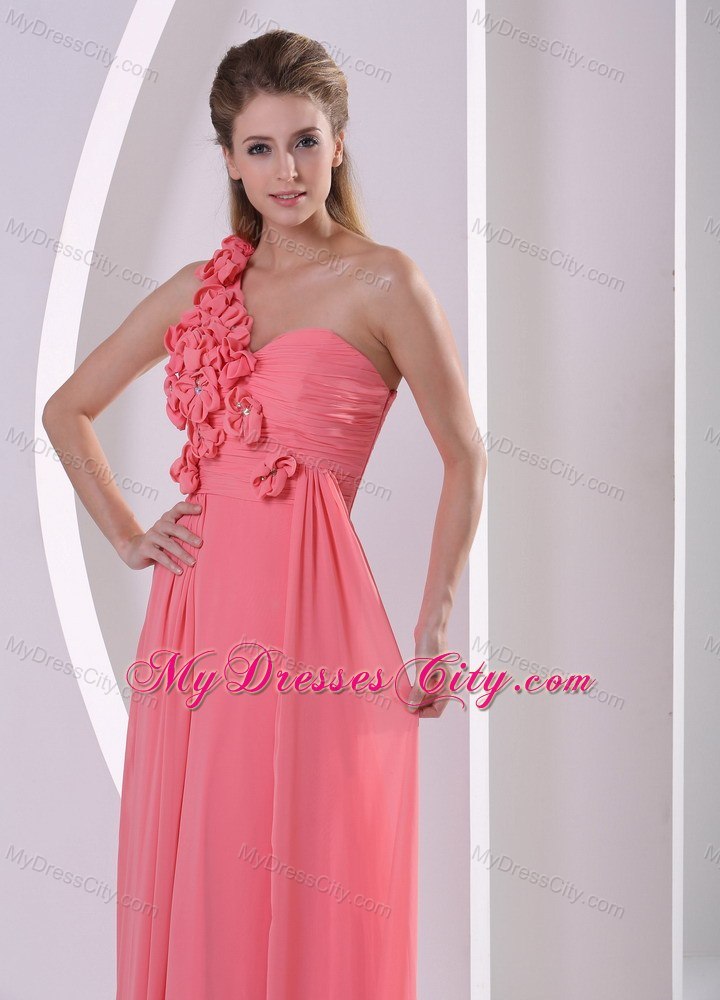 One Shoulder Strap Watermelon Evening Dress With Brush Train