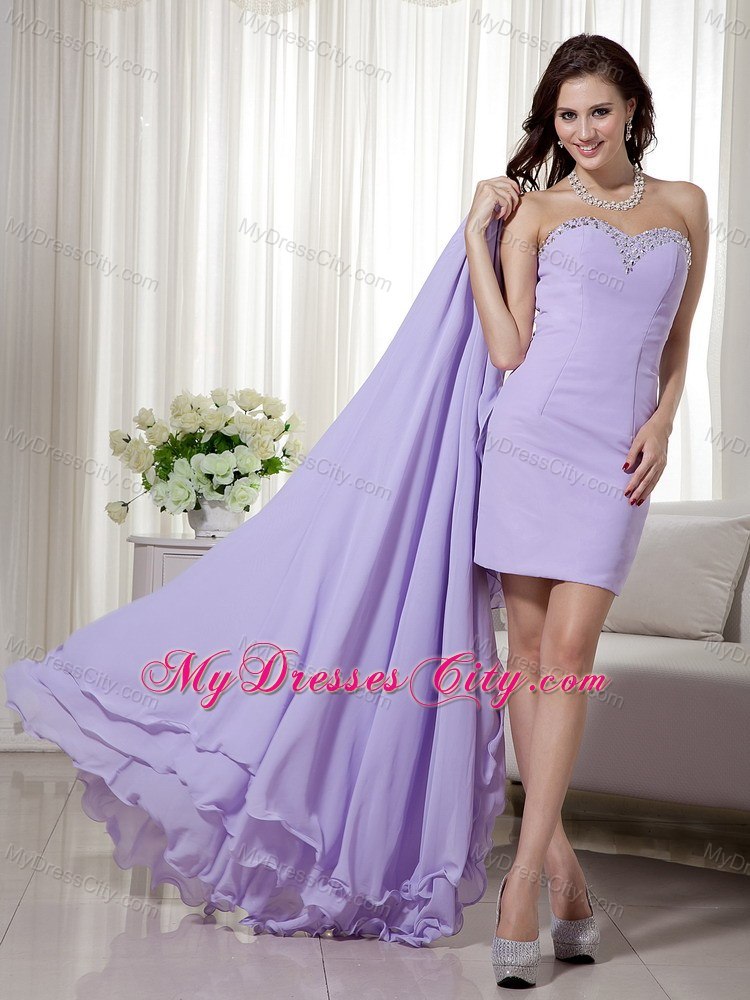 Lilac High Low Chiffon Prom Dress Sweetheart with Brush Train